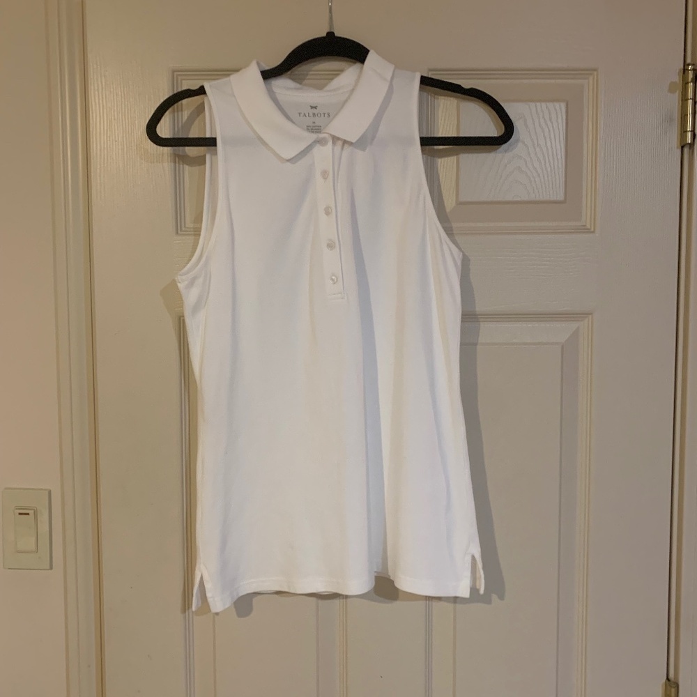 Talbots White Sleeveless Polo Top sz M